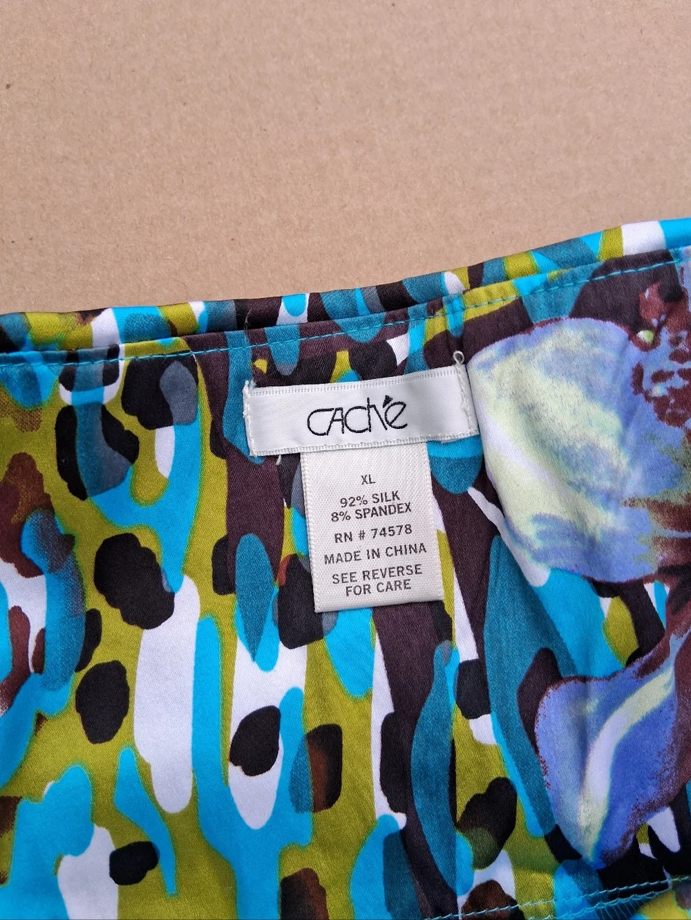 Cache Y2K Silk Halter Top XL Blue Floral Tropical Print Beaded Bust - Picture 3 of 4